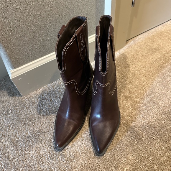 Free People Pitchfork Point Western Leather Cowgirl Boots in Brown - Picture 3 of 11